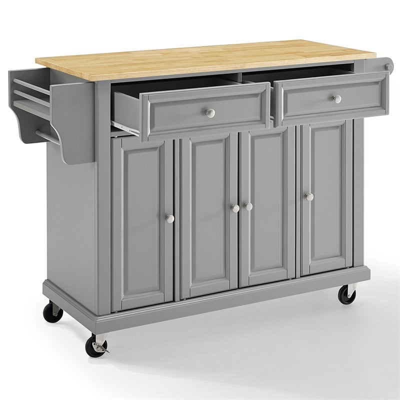 Pemberly Row Traditional Wood Kitchen Cart with 2-Drawer in Gray/Natural