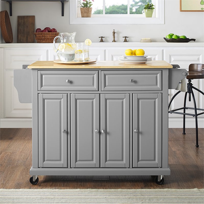 Pemberly Row Traditional Wood Kitchen Cart with 2-Drawer in Gray/Natural
