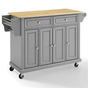 pemberly row natural wood top kitchen cart in gray