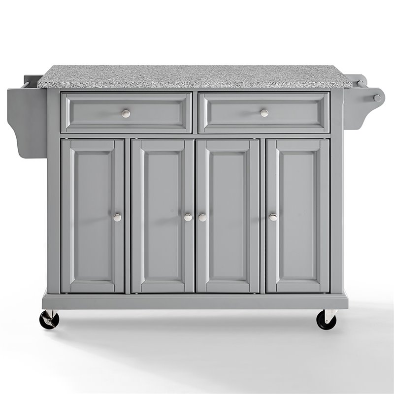 Pemberly Row Traditional Wood/Granite Kitchen Cart in Gray/Chrome