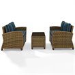 Pemberly Row 3-Piece Wicker / Rattan Patio Sofa Set in Navy/Weathered Brown