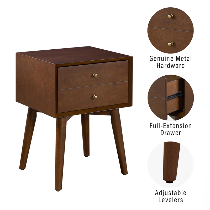 Pemberly Row 1-Drawer Mid-Century Wood Nightstand in Mahogany/Bronze