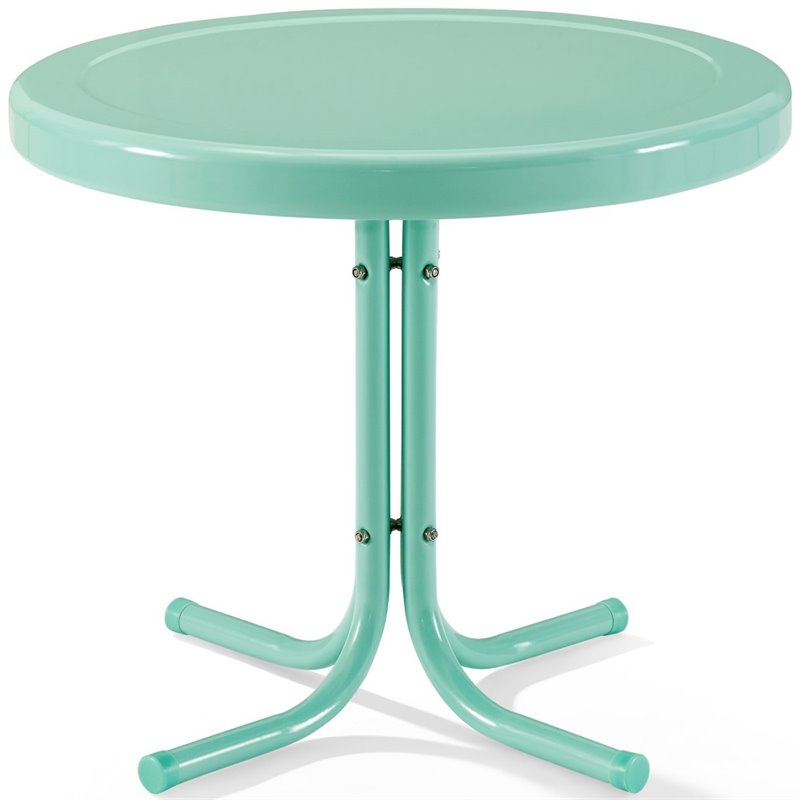 Pemberly Row Modern Steel Metal Patio End Table in Aqua Gloss