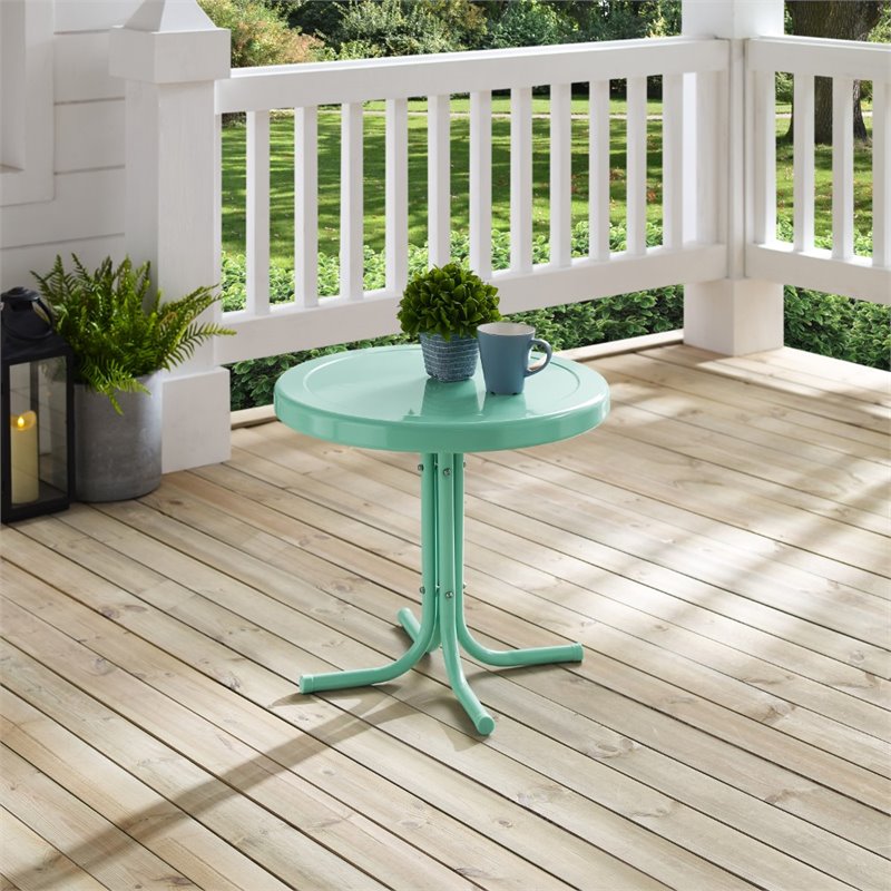 Pemberly Row Modern Steel Metal Patio End Table in Aqua Gloss
