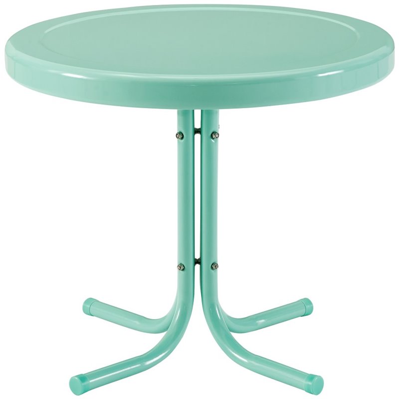Pemberly Row Modern Steel Metal Patio End Table in Aqua Gloss