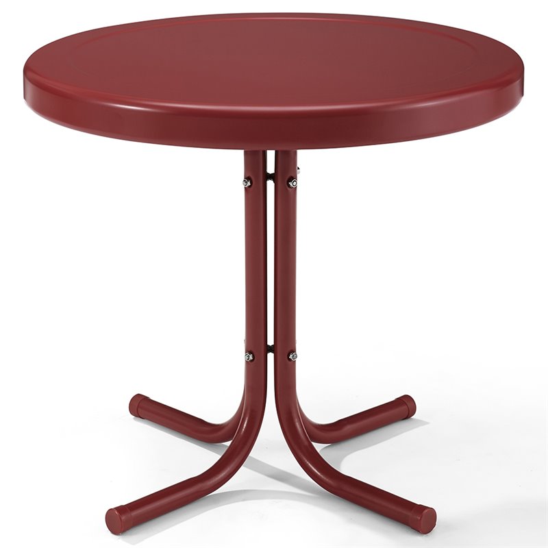 Pemberly Row Modern Metal Patio End Table in Bright Red Gloss