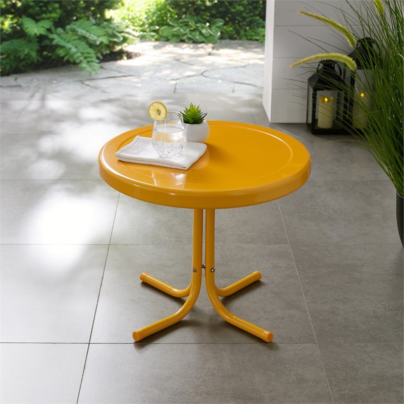 Pemberly Row Modern Steel Metal Patio End Table in Tangerine Gloss/White