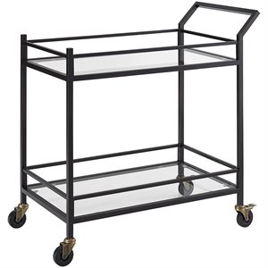 pemberly row glass top metal bar cart in oil rubbed bronze