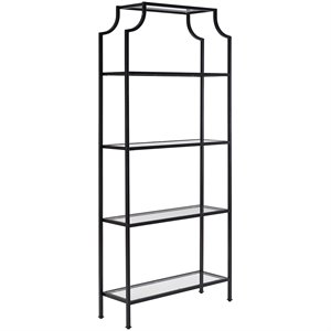 Pemberly Row Modern Metal/Glass Etagere Bookcase in Oil Rubbed Bronze/Clear