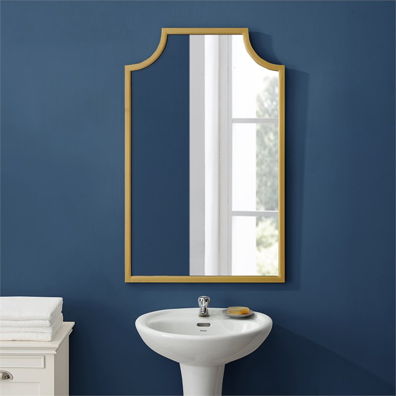 Pemberly Row Modern Metal Decorative Bathroom Mirror in Soft Gold