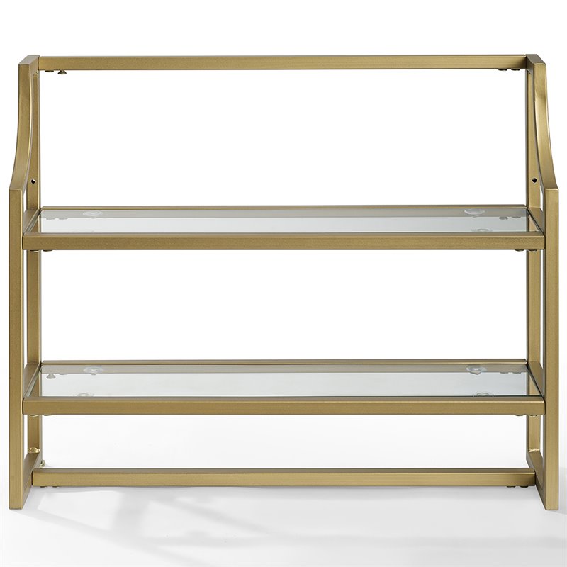 Pemberly Row 2-Shelf Modern Metal/Glass Wall Shelf in Gold/Clear
