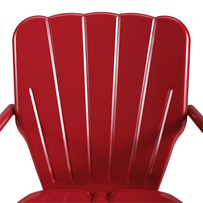 Pemberly Row Steel Metal Outdoor Chair in Bright Red Gloss (Set of 2)