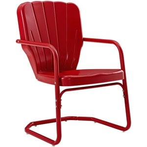Pemberly Row Steel Metal Outdoor Chair in Bright Red Gloss (Set of 2)