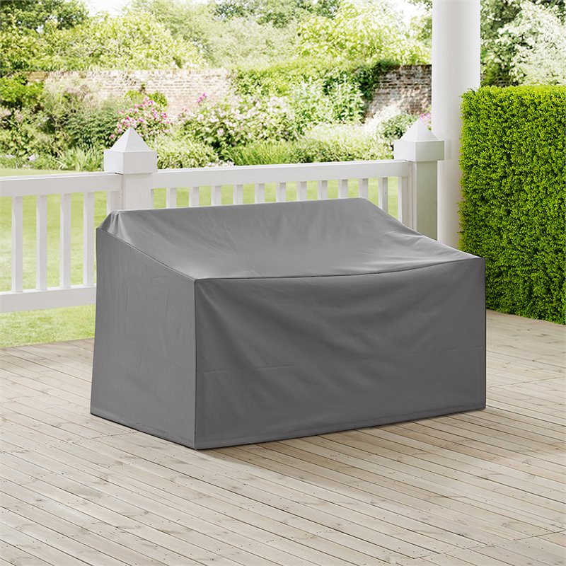 Pemberly Row Vinyl Polyester Fabric Patio Loveseat Cover in Gray