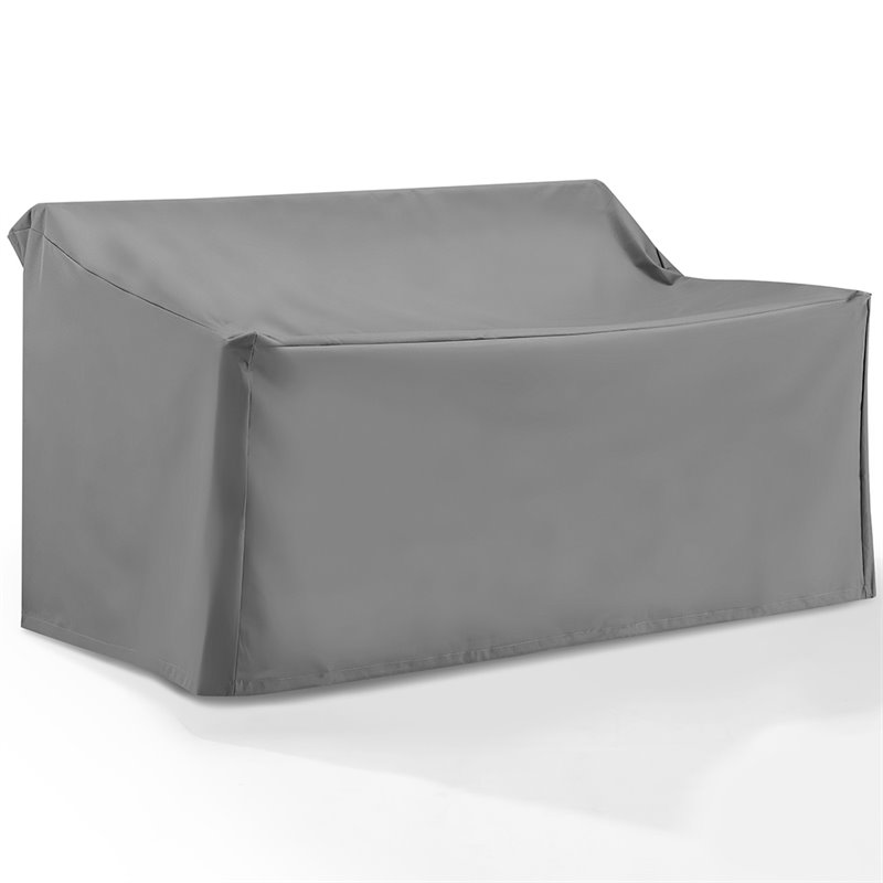 Pemberly Row Vinyl Polyester Fabric Patio Loveseat Cover in Gray