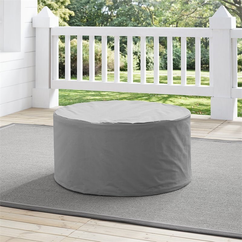 Pemberly Row Round Vinyl Polyester Fabric Patio Coffee Table Cover in Gray