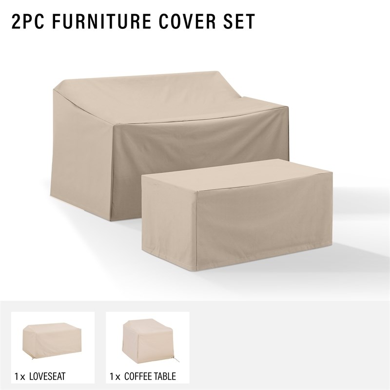 Pemberly Row 2-Piece Vinyl Outdoor Loveseat Cover Set in Tan