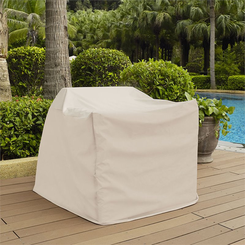 Pemberly Row Vinyl/Heavy Gauge Outdoor Chair Cover in Tan (Set of 2)