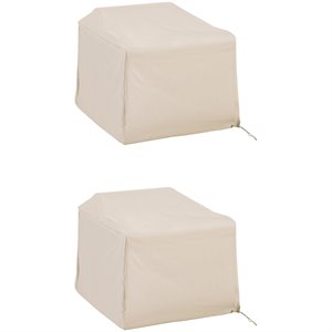 Pemberly Row Vinyl/Heavy Gauge Outdoor Chair Cover in Tan (Set of 2)