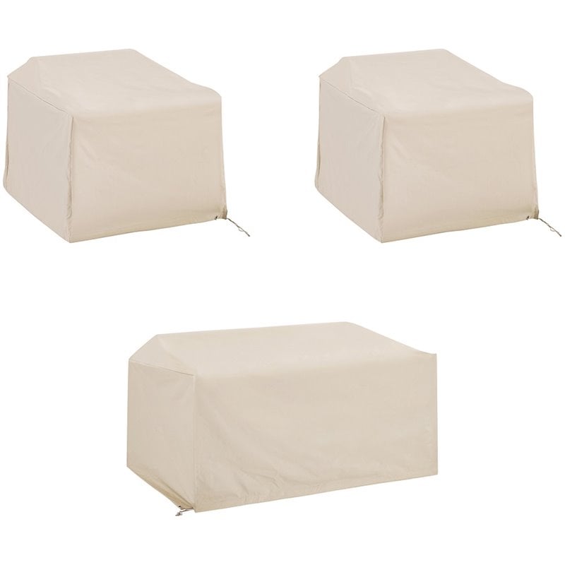 Pemberly Row 3-Piece Vinyl/Heavy Gauge Patio Loveseat Cover Set in Tan