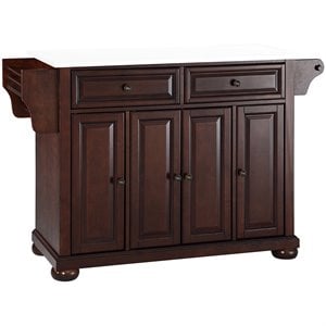 Pemberly Row Transitional Wood/Granite Kitchen Island in Mahogany