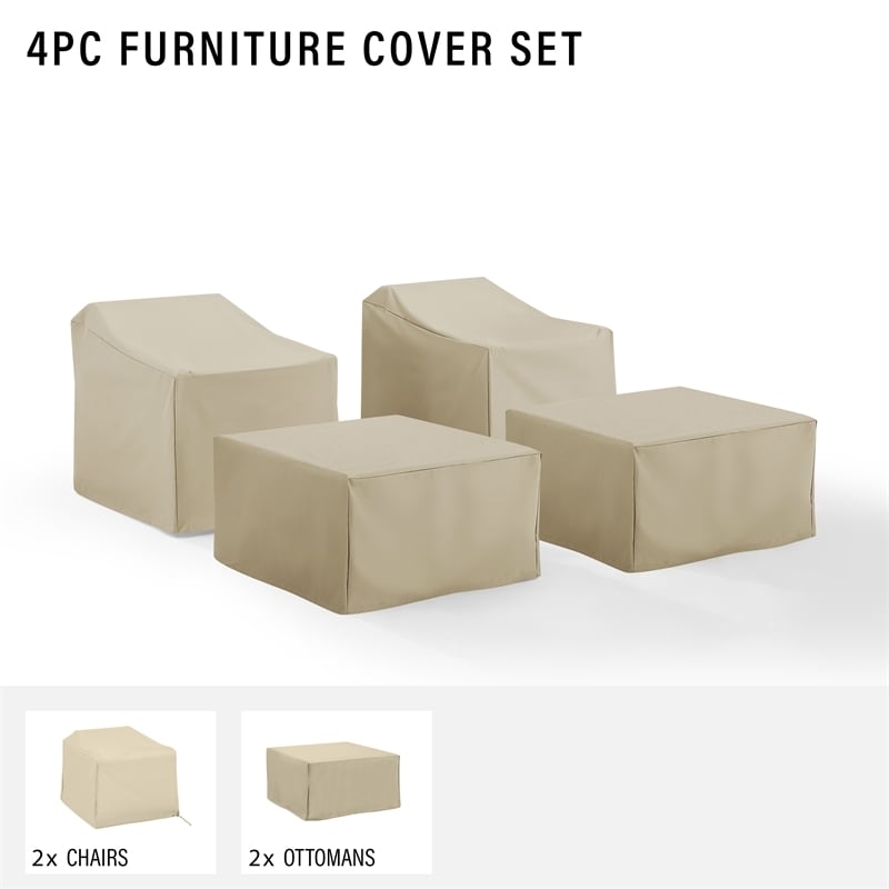 Pemberly Row 4-Piece Vinyl Patio Conversation Cover Set in Tan