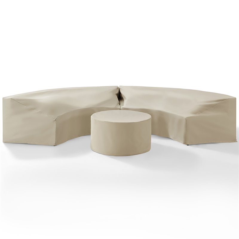 Pemberly Row 3-Piece Vinyl Curved Sectional Sofa Cover Set in Tan