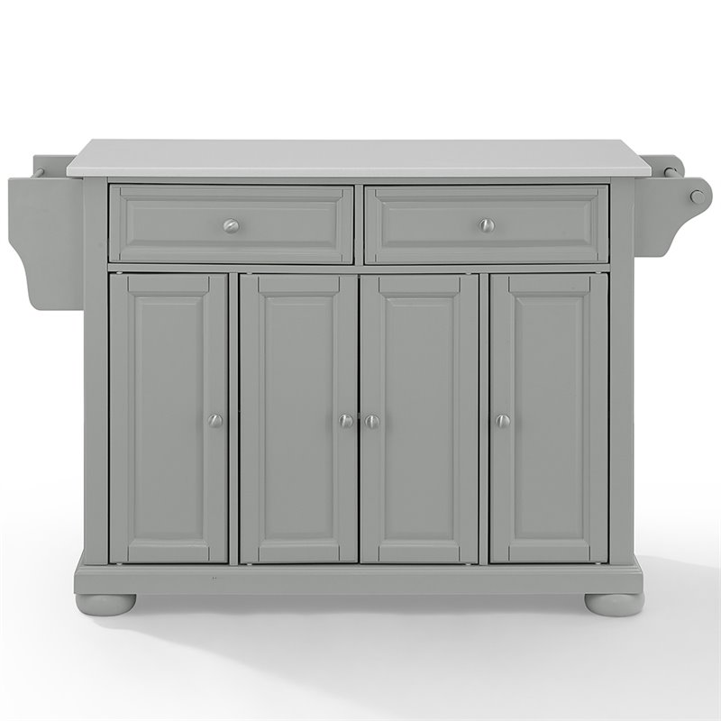 Pemberly Row Transitional Wood/Granite Kitchen Island in Gray/Chrome