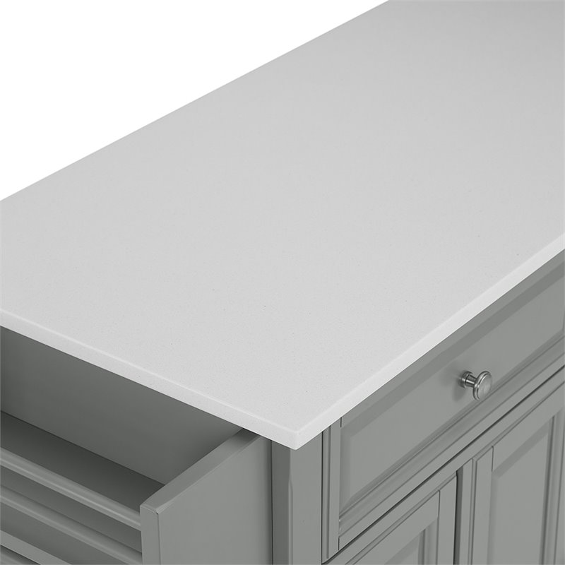 Pemberly Row Transitional Wood/Granite Kitchen Island in Gray/Chrome