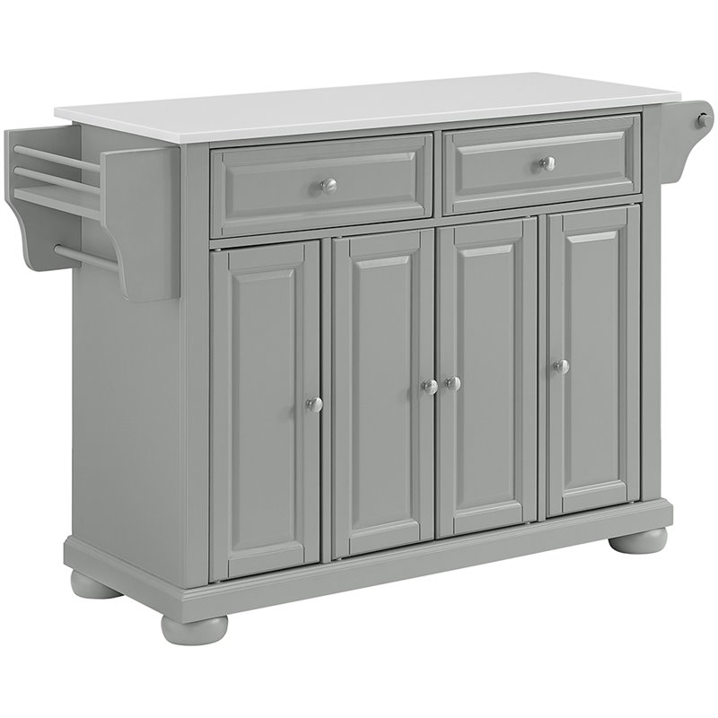 Pemberly Row Transitional Wood/Granite Kitchen Island in Gray/Chrome