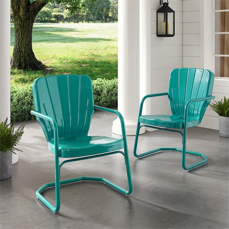 Pemberly Row Metal Patio Chair in Turquoise Gloss (Set of 2)