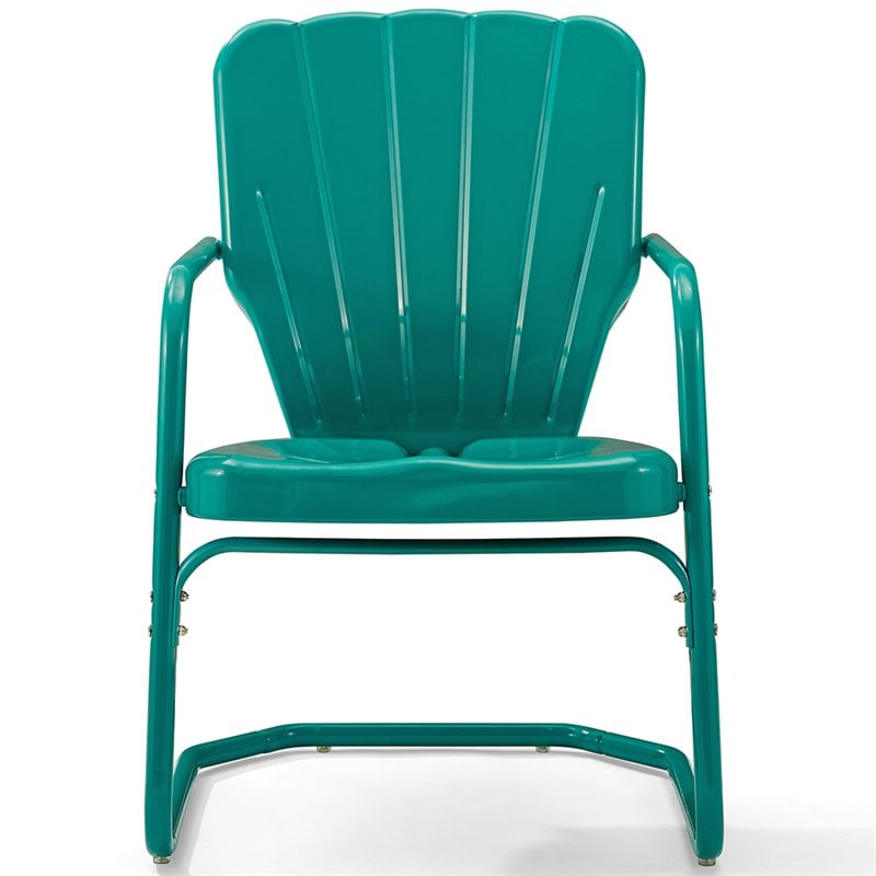 Pemberly Row Metal Patio Chair in Turquoise Gloss (Set of 2)