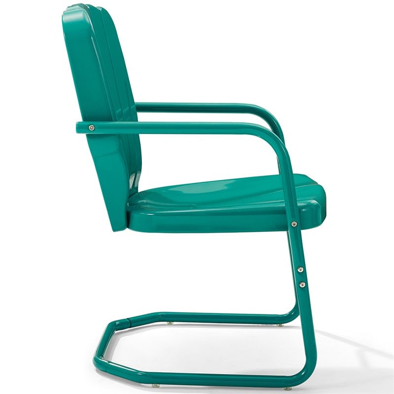 Pemberly Row Metal Patio Chair in Turquoise Gloss (Set of 2)