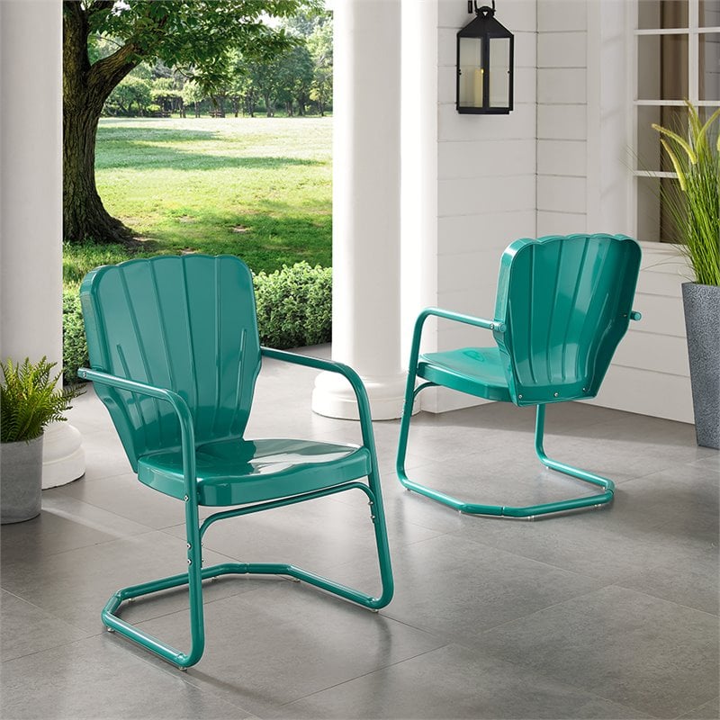 Pemberly Row Metal Patio Chair in Turquoise Gloss (Set of 2)