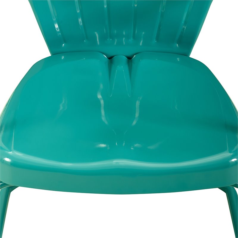 Pemberly Row Metal Patio Chair in Turquoise Gloss (Set of 2)