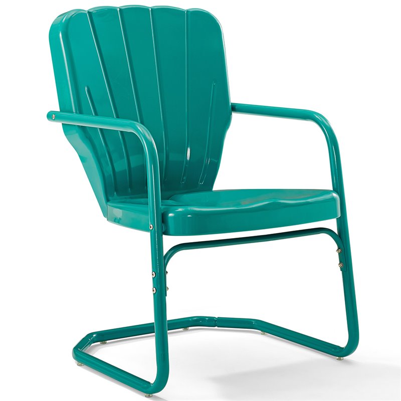 Pemberly Row Metal Patio Chair in Turquoise Gloss (Set of 2)