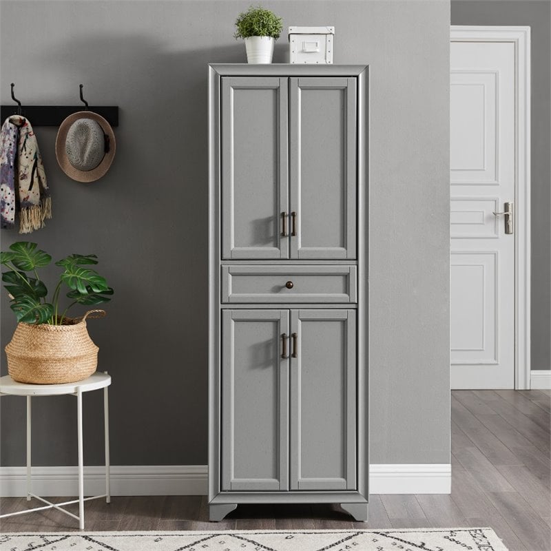 Pemberly Row 4-Door Traditional Wood Pantry in Distressed Gray