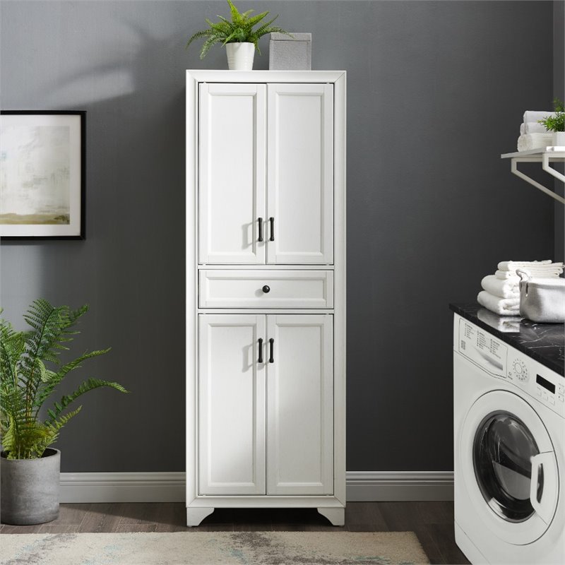 Pemberly Row 4-Door Traditional Wood Pantry in Distressed White