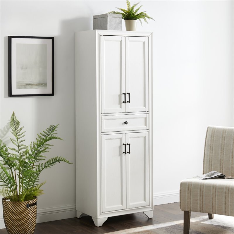 Pemberly Row 4-Door Traditional Wood Pantry in Distressed White