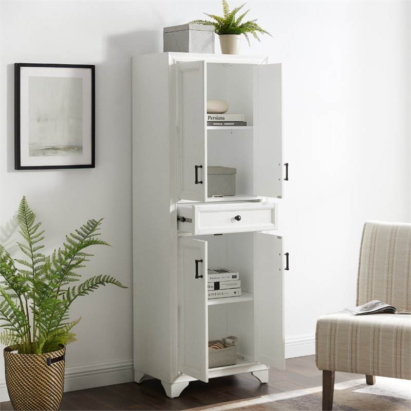 Pemberly Row 4-Door Traditional Wood Pantry in Distressed White