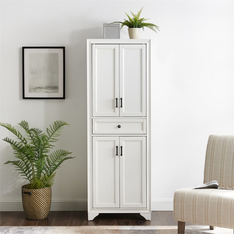 Pemberly Row 4-Door Traditional Wood Pantry in Distressed White