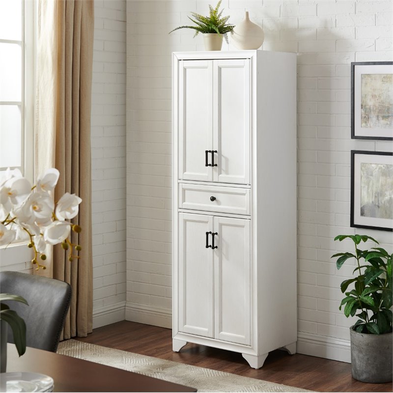 Pemberly Row 4-Door Traditional Wood Pantry in Distressed White