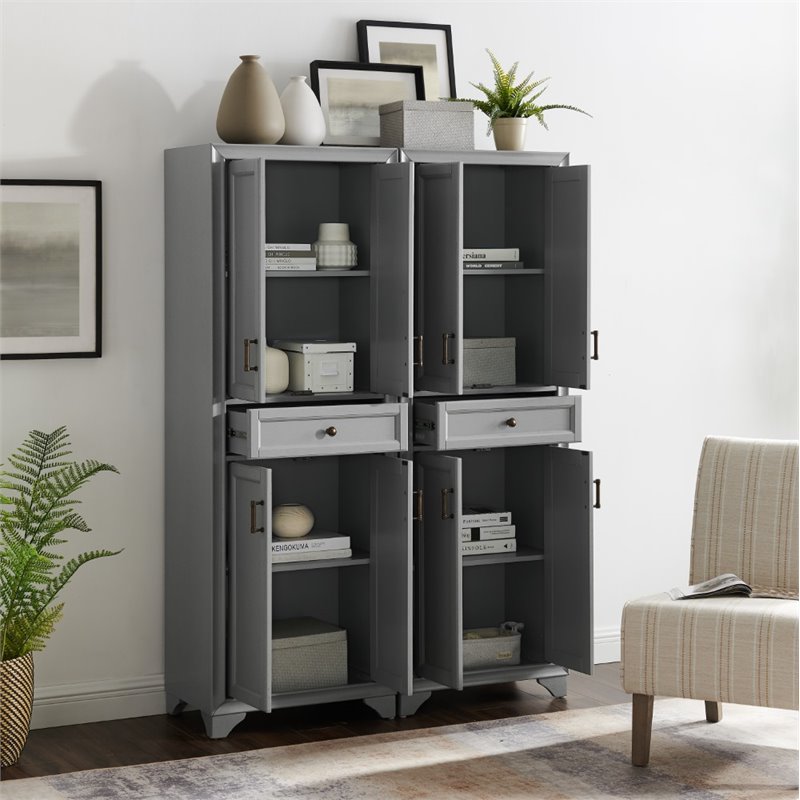 Pemberly Row 4-Door Traditional Wood Pantry Set in Distressed Gray (Set of 2)