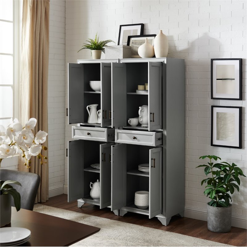 Pemberly Row 4-Door Traditional Wood Pantry Set in Distressed Gray (Set of 2)