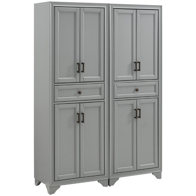 Pemberly Row 4-Door Traditional Wood Pantry Set in Distressed Gray (Set of 2)