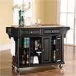 Pemberly Row Traditional Wood/Stainless Steel Top Kitchen Cart in Black