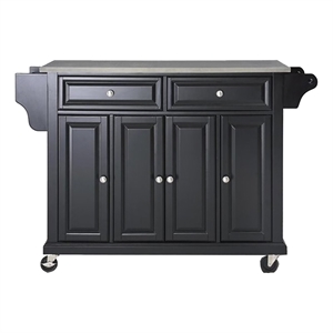 Pemberly Row Traditional Wood/Stainless Steel Top Kitchen Cart in Black