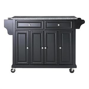 Pemberly Row Traditional Wood/Granite Top Kitchen Cart in Black/Gray