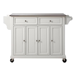 Pemberly Row Traditional Wood/Stainless Steel Top Kitchen Cart in White