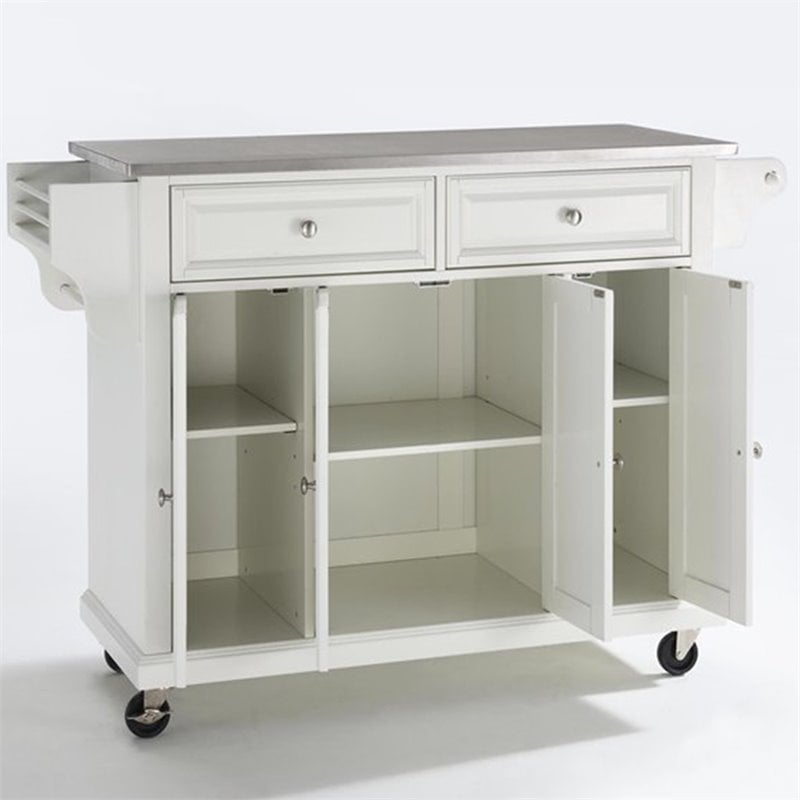 Pemberly Row Traditional Wood/Stainless Steel Top Kitchen Cart in White